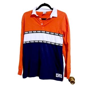 VS Pink Red Blue Collared Polo Style Shirt Top Long Sleeve Colorblock S